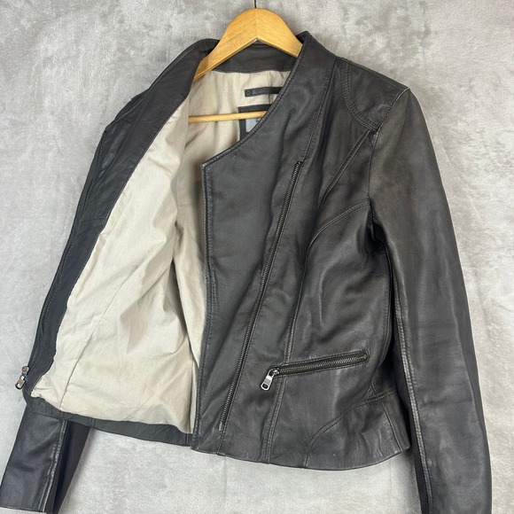 Marc New York Andrew Marc Leather Moto Jacket Anthracite Gray Size M - Picture 8 of 14